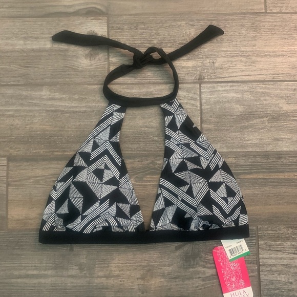 NWT L or XL Hula Honey Maze Muse Choker Cutout Bikini Top Black & White Padded - Picture 3 of 9